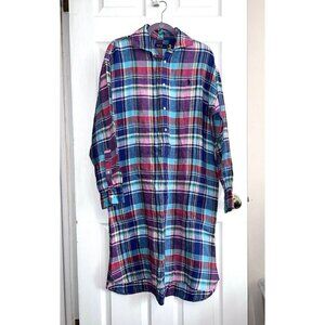 NWOT POLO Ralph Lauren Womens Multicolor Linen Madras Plaid Maxi Dress Shirt